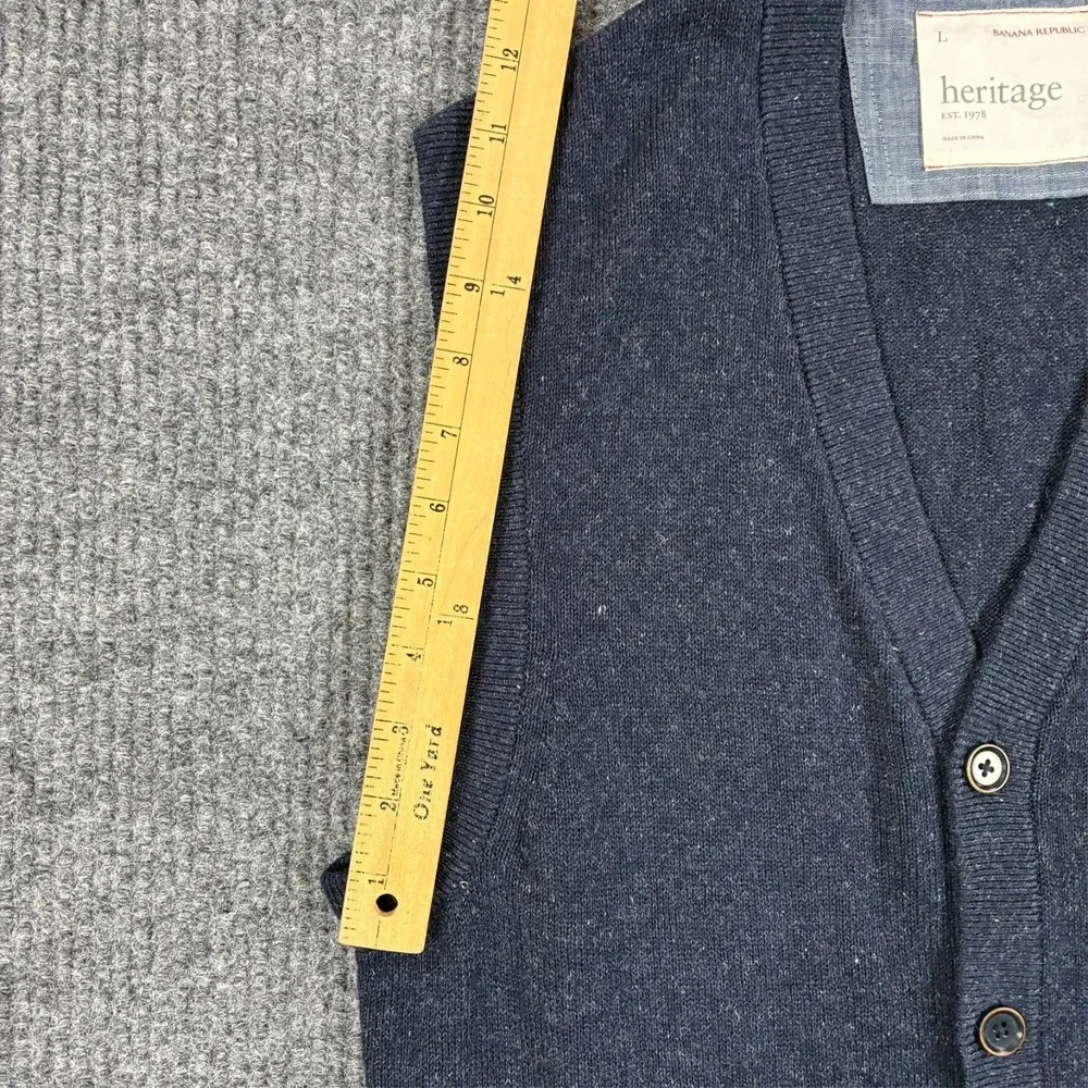 Banana Republic Heritage Sweater Vest Mens Large Navy Button Front Cotton Linen